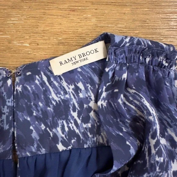 Ramy Brook Kelsie Blue Leopard Print Hi-Low Midi Dress-Tassle Belt-V Neck-Sz XS - Picture 6 of 16